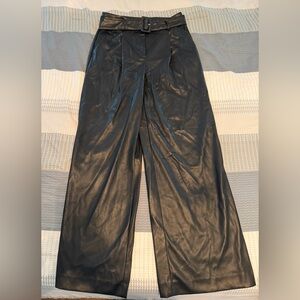 LOFT Black Faux Leather Wide-Leg Trousers